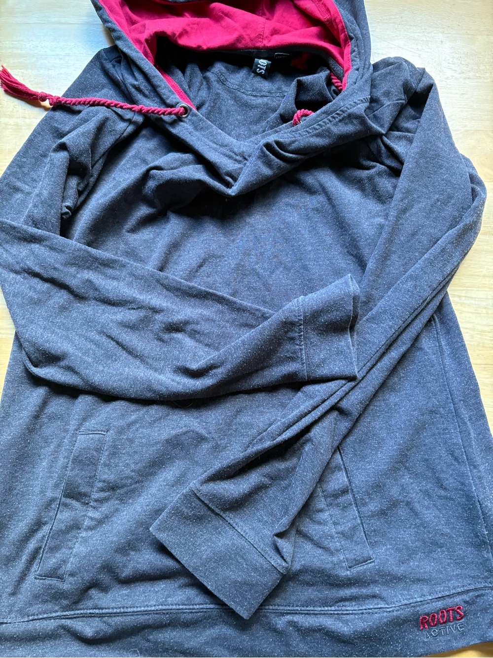 Roots Women's Charcoal Hoodie with Red Hood Lining